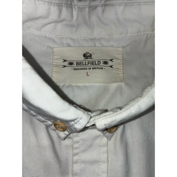 Bellfield Shirt Men's L White Short Sleeve‎ Southwestern Woven Pocket - Picture 4 of 11